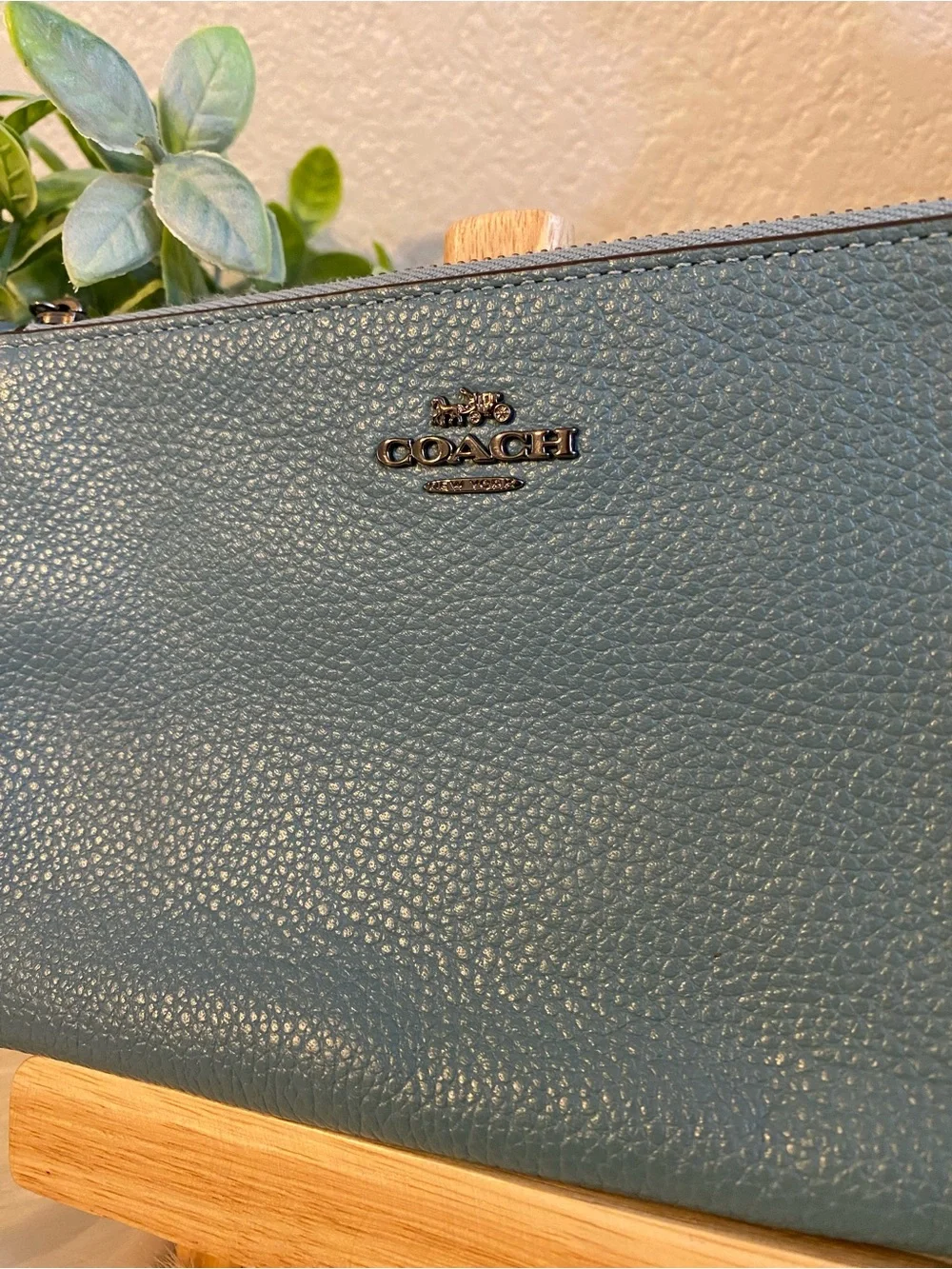 COACH Teal Leather Wristlet Pouch